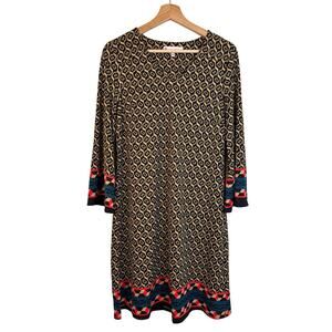 Jude Connally Geo Print Shift Dress Size Medium Southwestern Border 3/4 Sleeve